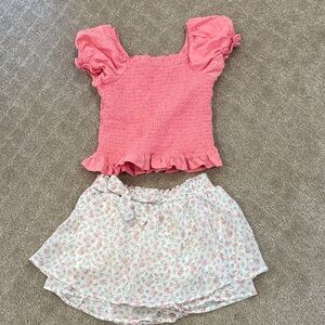 Cat & Jack Smocked Ruffled Top and Floral Skirt Set- Size 6/7 Small